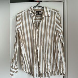 Banana Republic Tan and White Striped Blouse